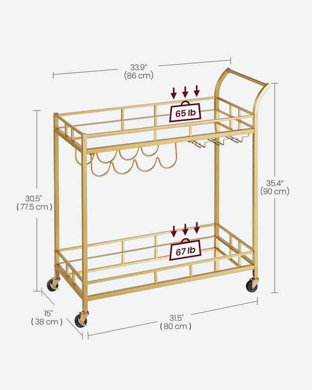 VASAGLE Bar Cart with Gold Frame