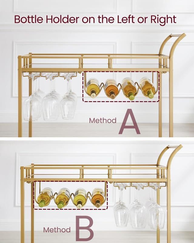 VASAGLE Bar Cart with Gold Frame