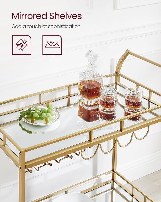 VASAGLE Bar Cart with Gold Frame