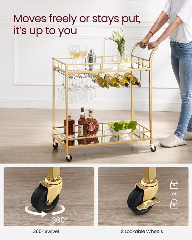 VASAGLE Bar Cart with Gold Frame