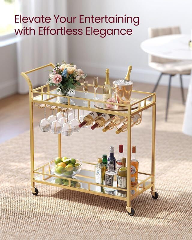 VASAGLE Bar Cart with Gold Frame