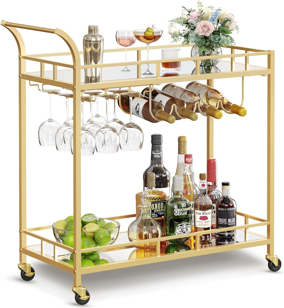 VASAGLE Bar Cart with Gold Frame