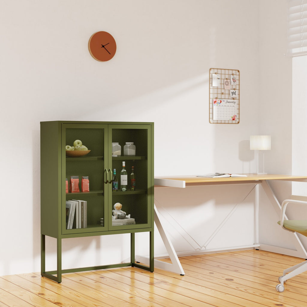 Fraser Country Milan Metal Cabinet Two Mesh Doors - Olive Green