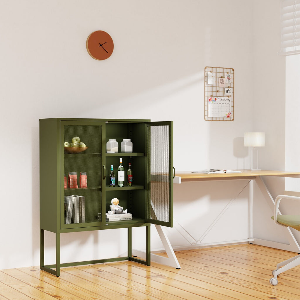 Fraser Country Milan Metal Cabinet Two Mesh Doors - Olive Green