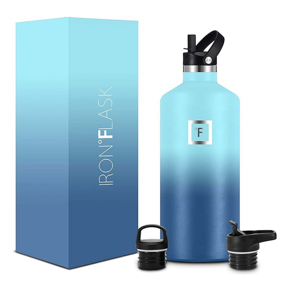 Iron Flask: Narrow Mouth Bottle with Straw Lid - Blue Waves (1900ml)
