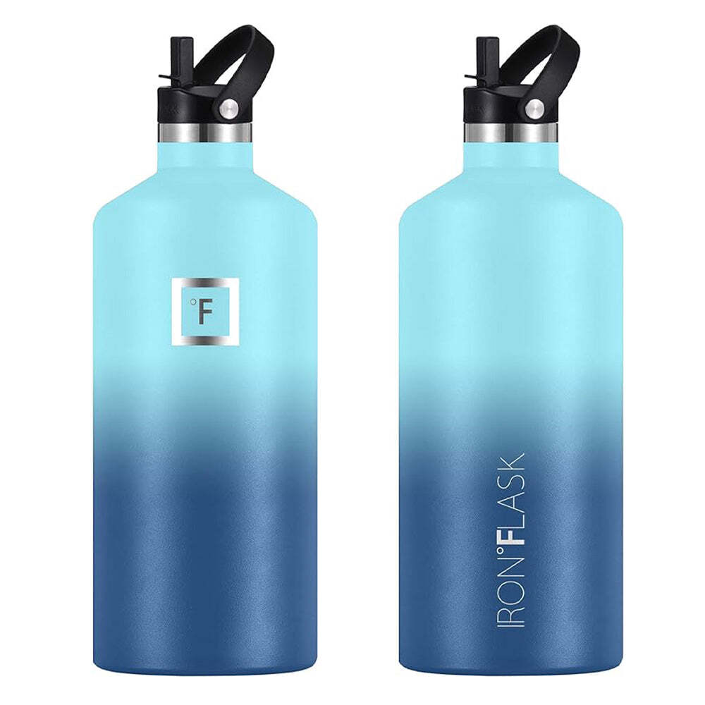 Iron Flask: Narrow Mouth Bottle with Straw Lid - Blue Waves (1900ml)