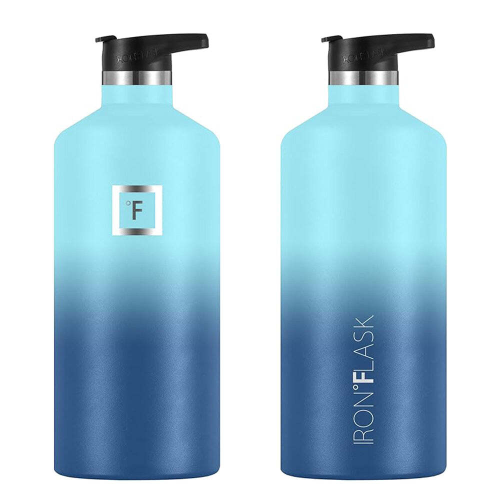 Iron Flask: Narrow Mouth Bottle with Straw Lid - Blue Waves (1900ml)