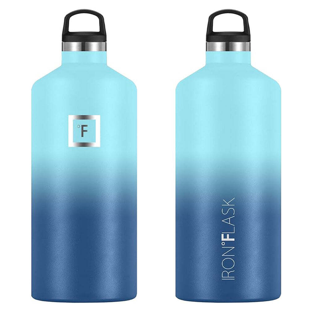 Iron Flask: Narrow Mouth Bottle with Straw Lid - Blue Waves (1900ml)