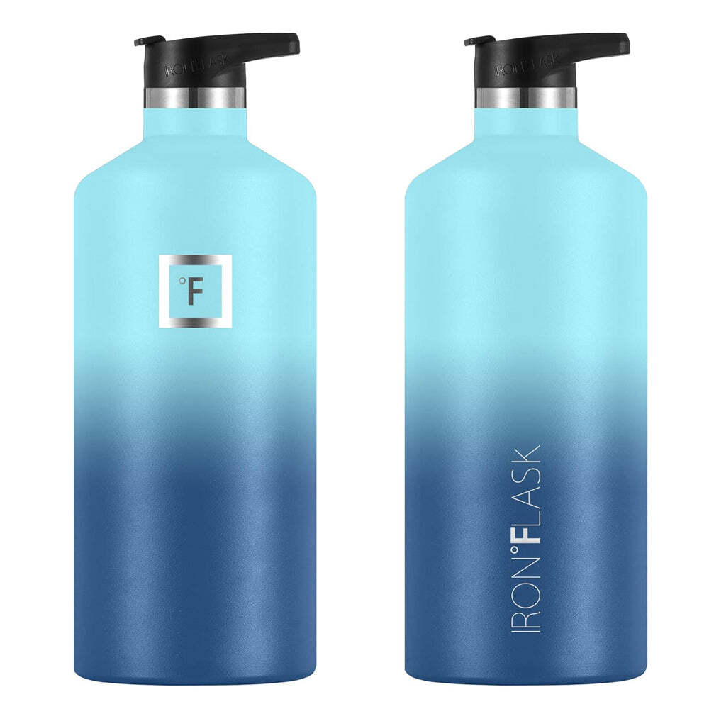 Iron Flask: Narrow Mouth Bottle with Spout Lid - Blue Waves (1900ml)