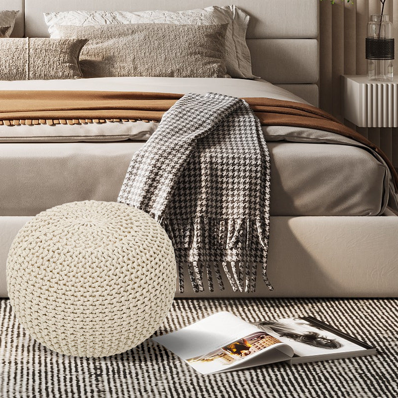 COMFEYA Premium Cotton Round Foot Stool - Beige