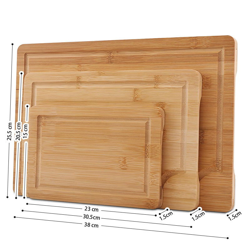 OZZYCOOK 3-Pack Bamboo Cutting Boards for Kitchen Prep and Serving