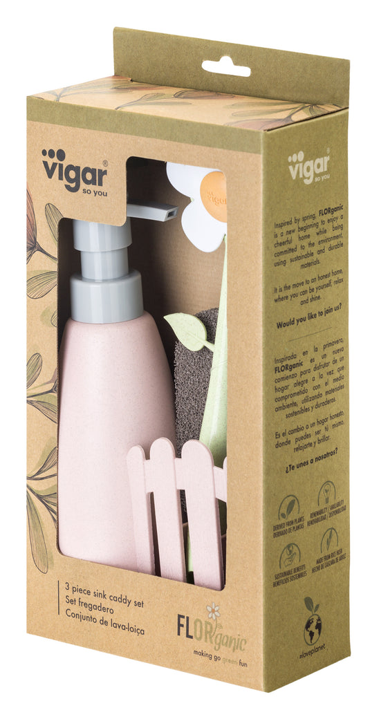 Vigar: Florganic Sink Caddy Set + Dispenser - Pink (3pc Set)