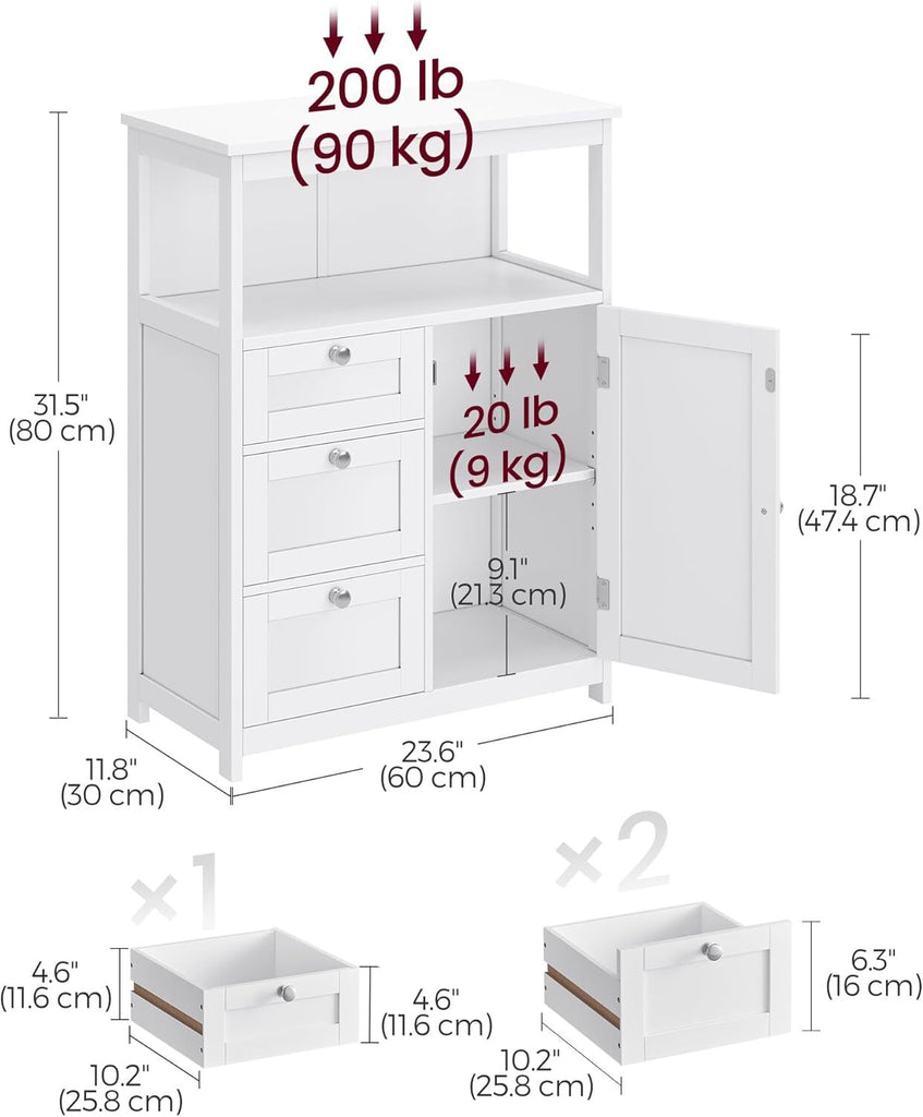 VASAGLE Freestanding Bathroom Floor Storage Cabinet with 3 Drawers