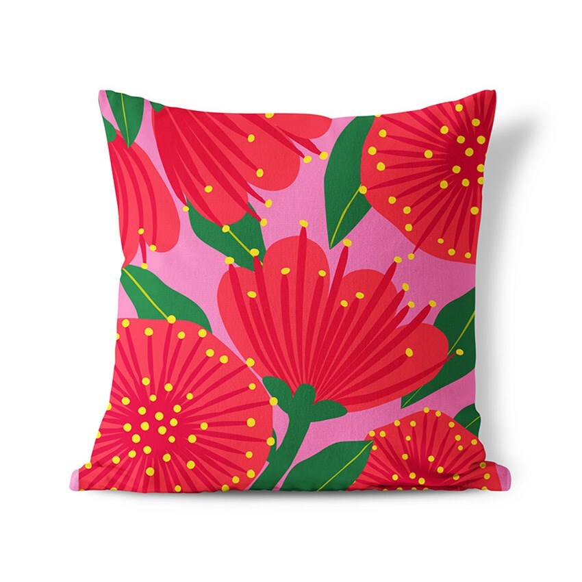 100% NZ: Bright Botanical Pink Pohutukawa Cushion Cover