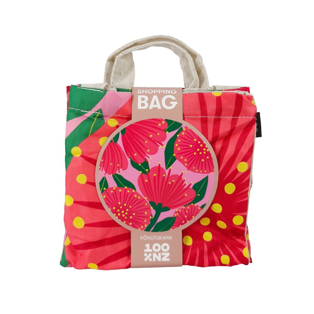 100% NZ: Bright Botanical Pink Pohutukawa Shopping Bag