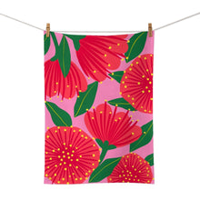 Load image into Gallery viewer, 100% NZ: Bright Botanical Pink Pohutukawa Tea Towel