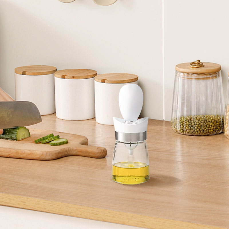 OZZYCOOK 2 Pack 2-in-1 Glass Olive Oil Bottle and Brush - White