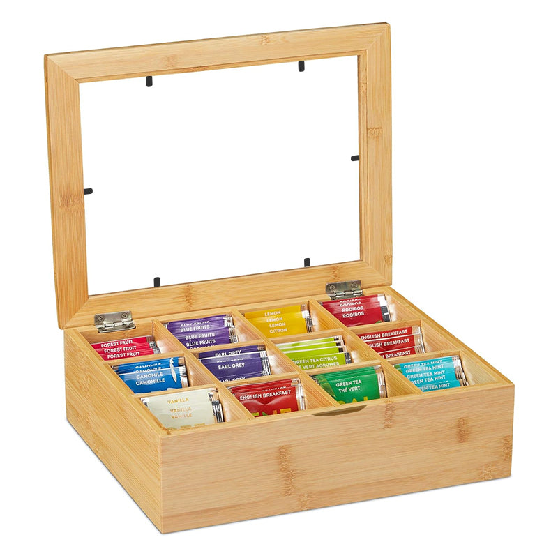 STORFEX Bamboo Tea Box with 12 Compartments