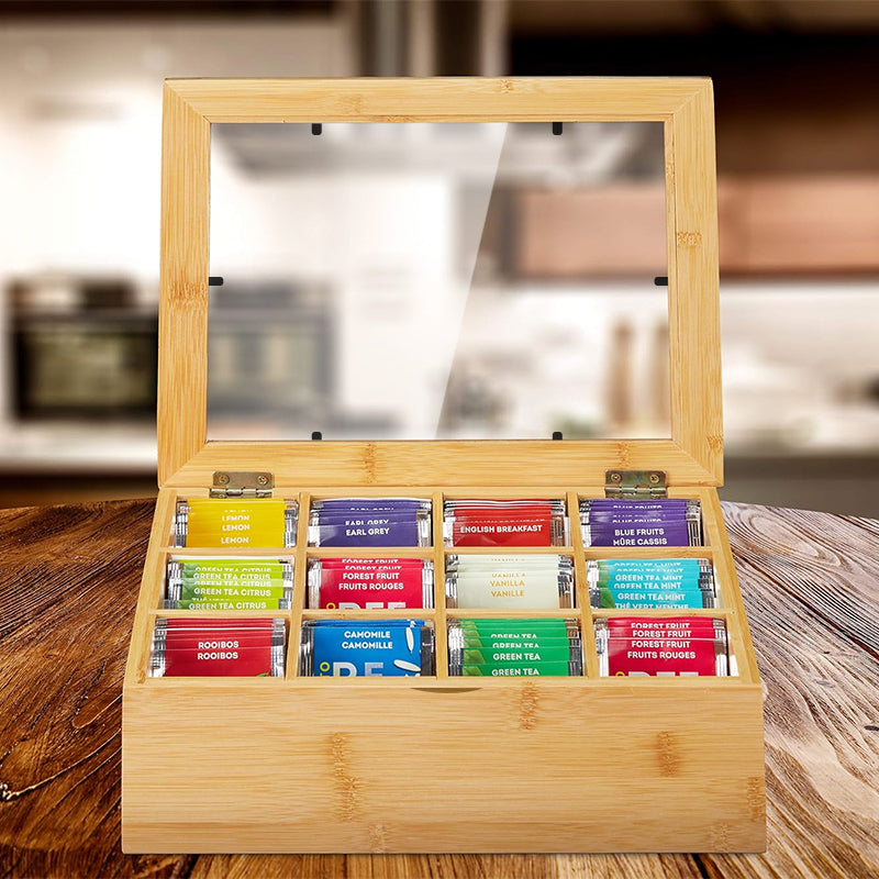 STORFEX Bamboo Tea Box with 12 Compartments