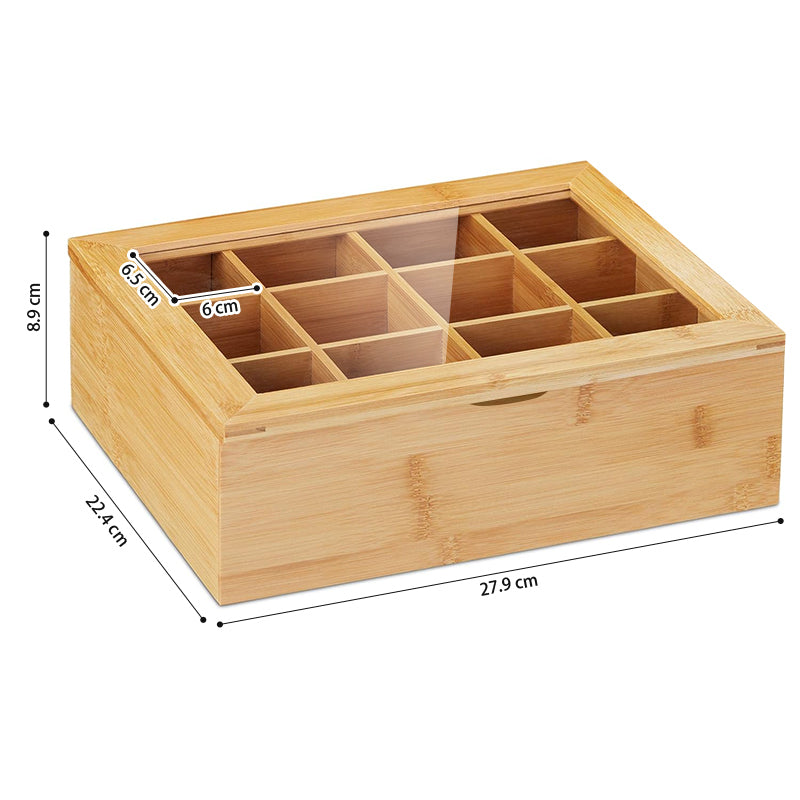 STORFEX Bamboo Tea Box with 12 Compartments