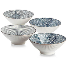 Load image into Gallery viewer, OZZYCOOK Japanese Ramen Bowls Set of 4 - Blue &amp; White