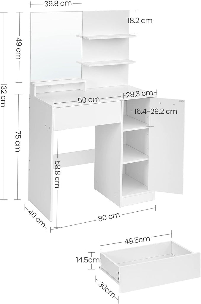 VASAGLE Dressing Table With Mirror - White