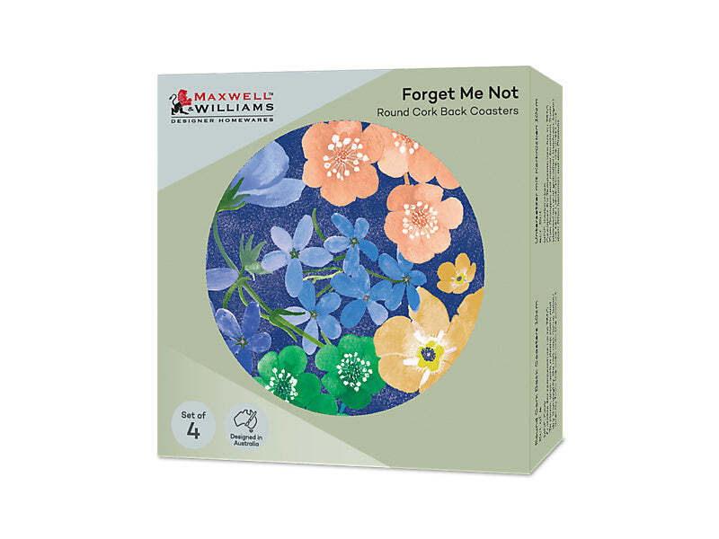 Maxwell & Williams: Forget Me Not Round Cork Back Coaster - Set of 4 (10cm)