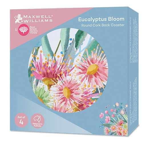Maxwell & Williams: Royal Botanic Gardens Eucalyptus Bloom Round Cork Back Coaster - Set of 4 (10cm)