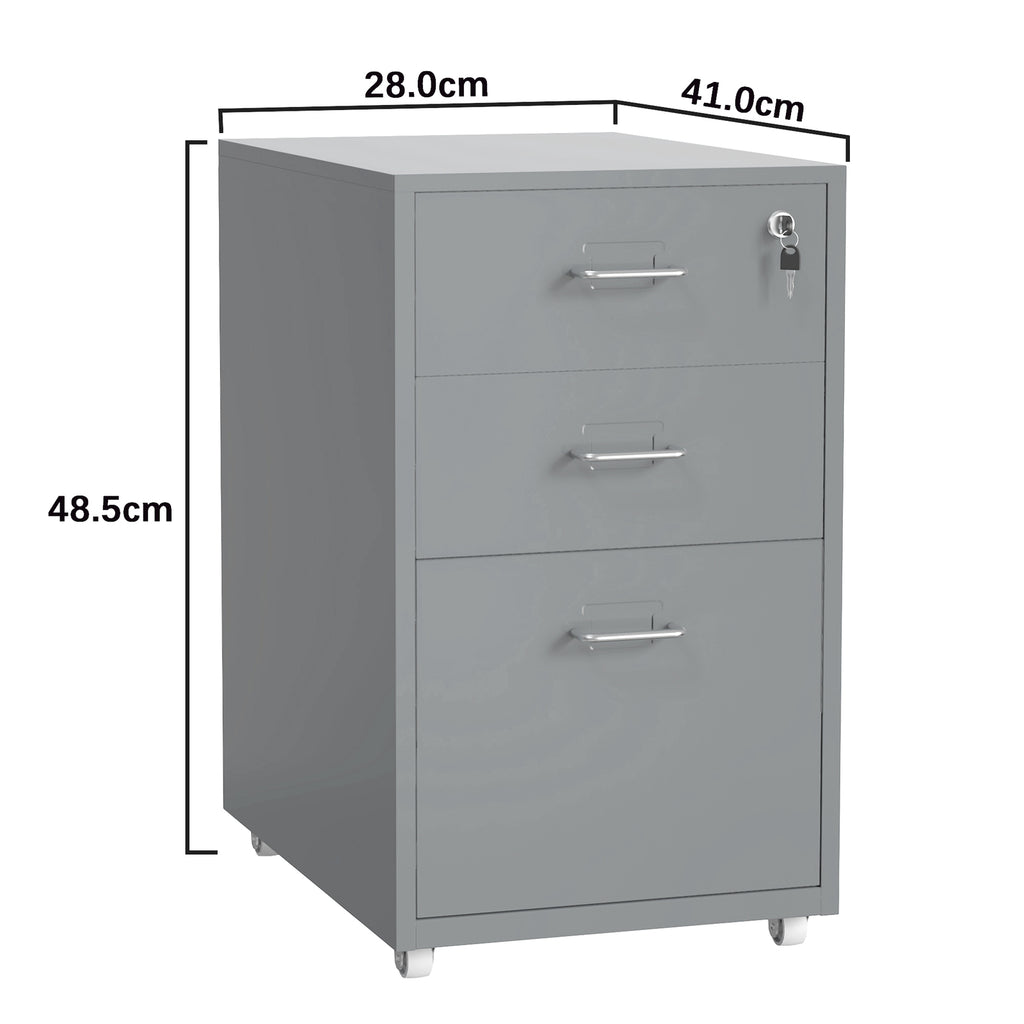 Gorilla Office - Mobile Metal 3 Drawer Cabinet - Grey