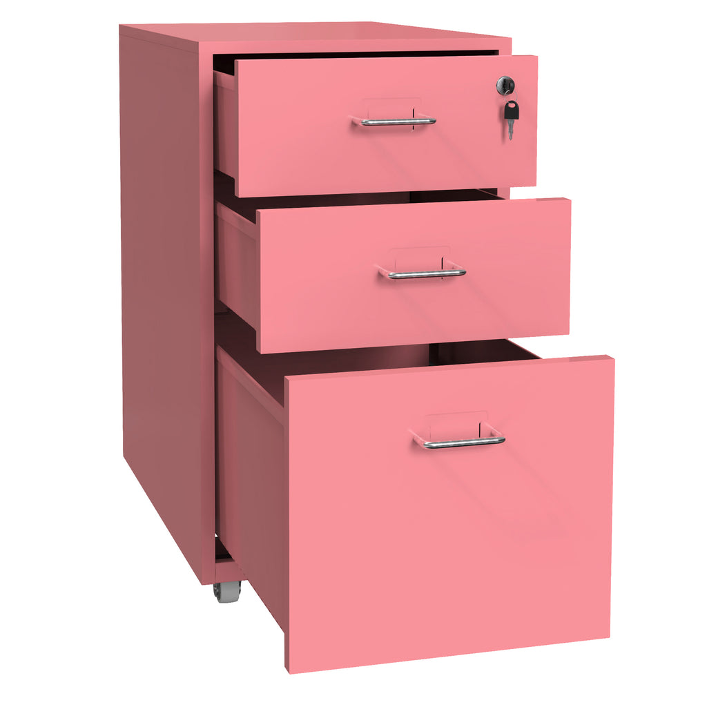 Gorilla Office - Mobile Metal 3 Drawer Cabinet - Antique Pink