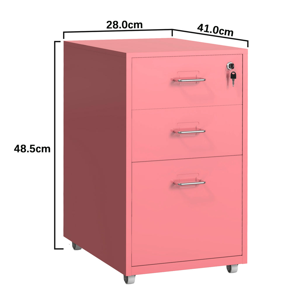 Gorilla Office - Mobile Metal 3 Drawer Cabinet - Antique Pink