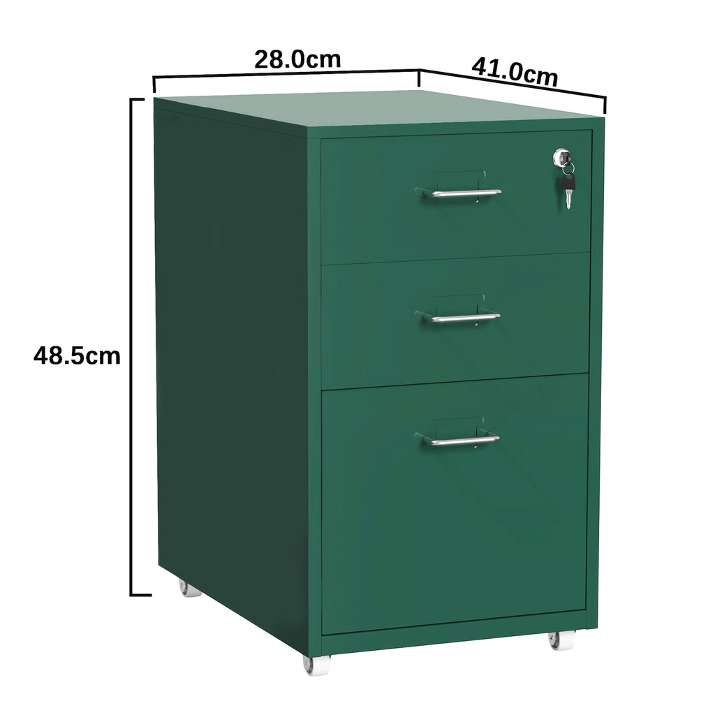 Gorilla Office - Mobile Metal 3 Drawer Cabinet - Pine Green