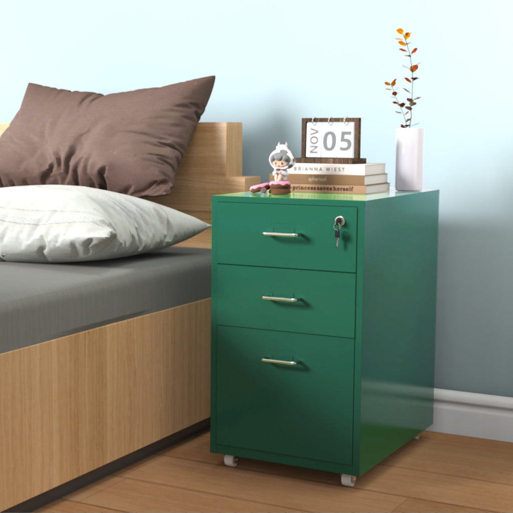 Gorilla Office - Mobile Metal 3 Drawer Cabinet - Pine Green