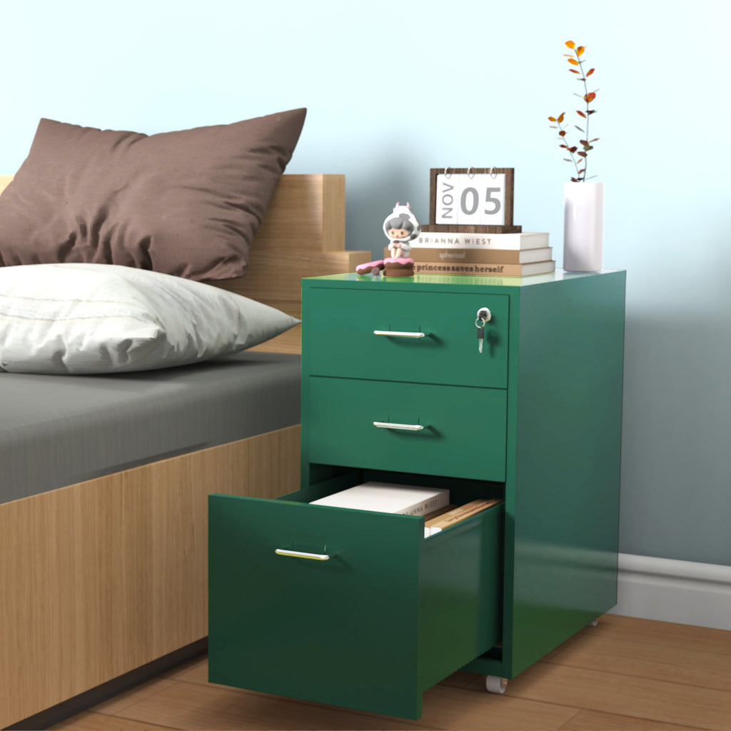 Gorilla Office - Mobile Metal 3 Drawer Cabinet - Pine Green