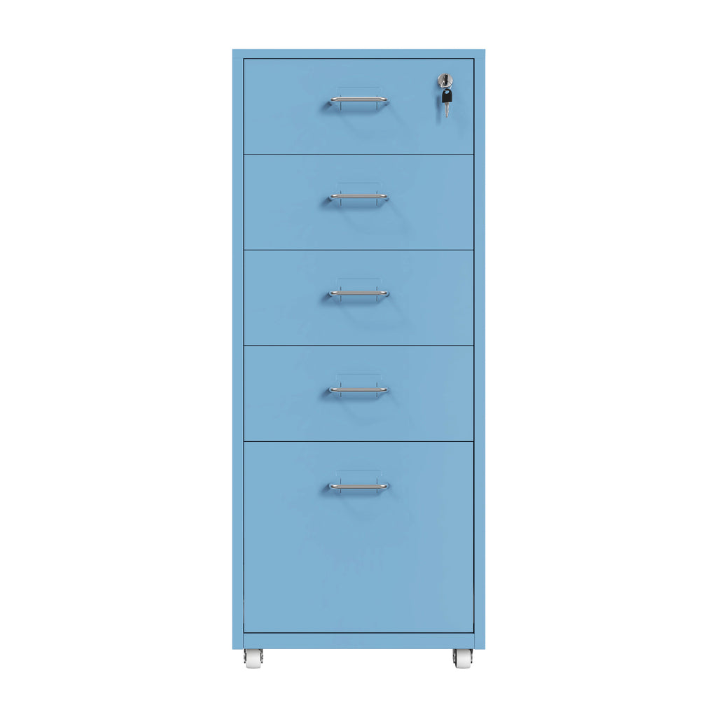 Gorilla Office - Mobile Metal 5 Drawer Cabinet - Pastel Blue