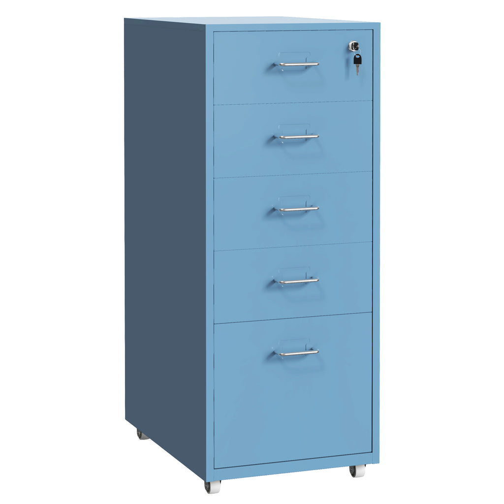 Gorilla Office - Mobile Metal 5 Drawer Cabinet - Pastel Blue