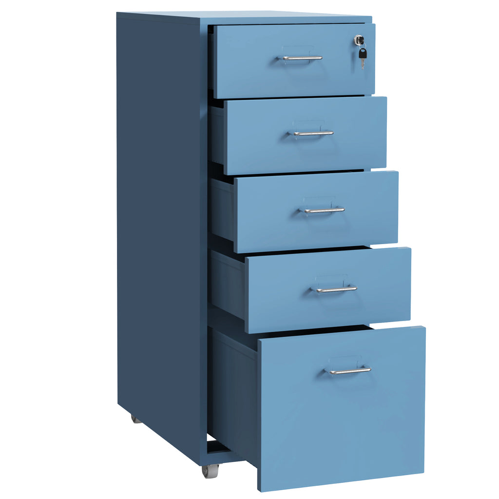 Gorilla Office - Mobile Metal 5 Drawer Cabinet - Pastel Blue