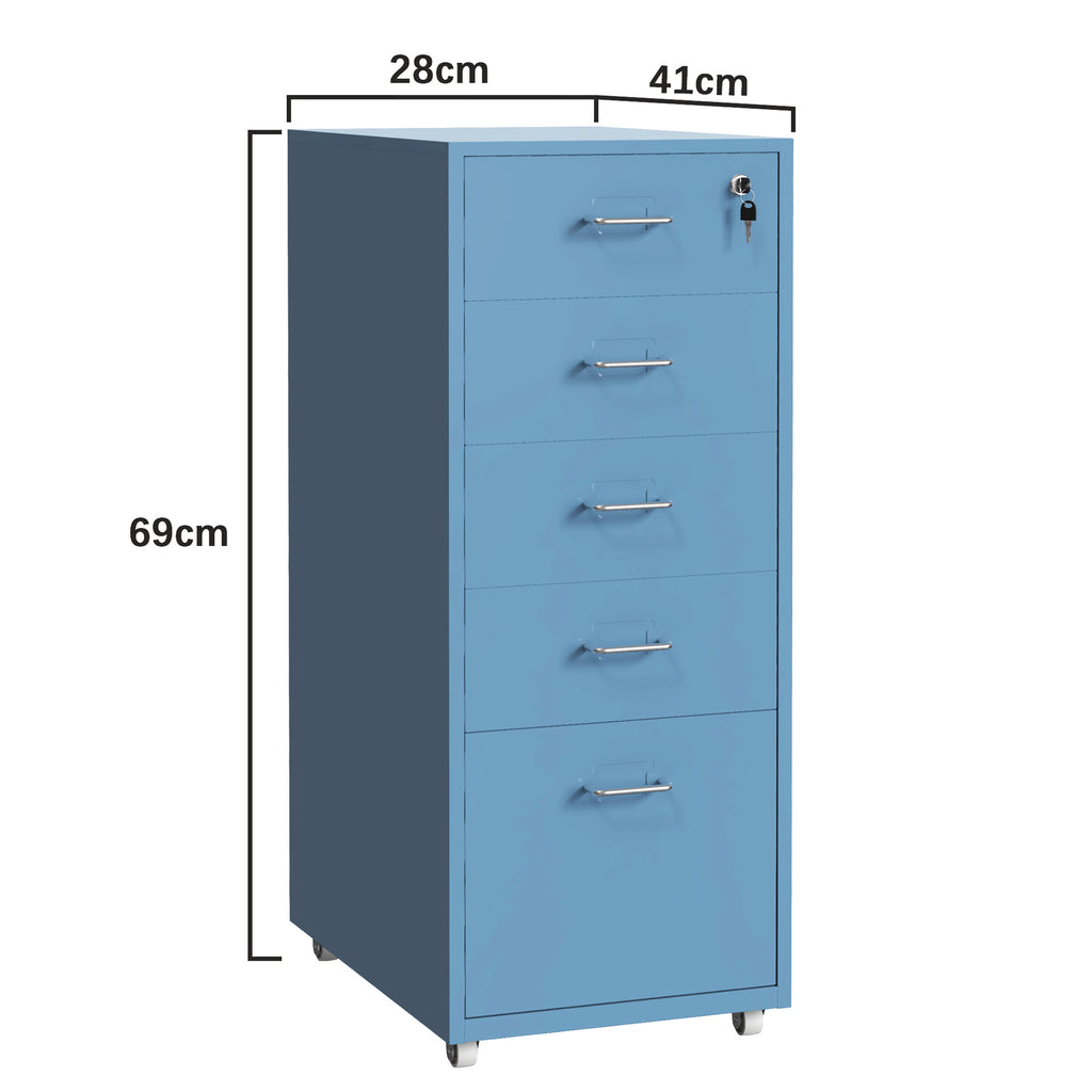 Gorilla Office - Mobile Metal 5 Drawer Cabinet - Pastel Blue