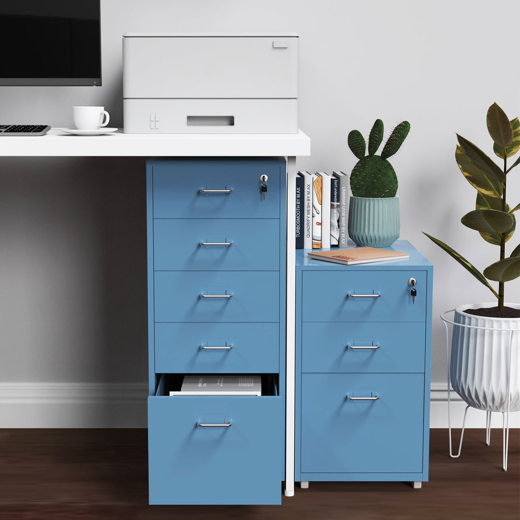 Gorilla Office - Mobile Metal 5 Drawer Cabinet - Pastel Blue