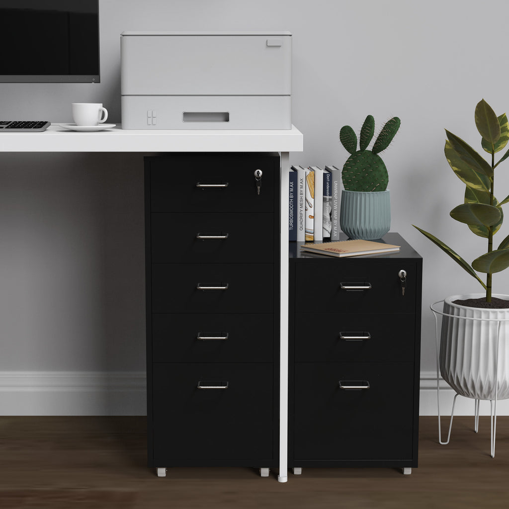 Gorilla Office - Mobile Metal 5 Drawer Cabinet - Graphite Black