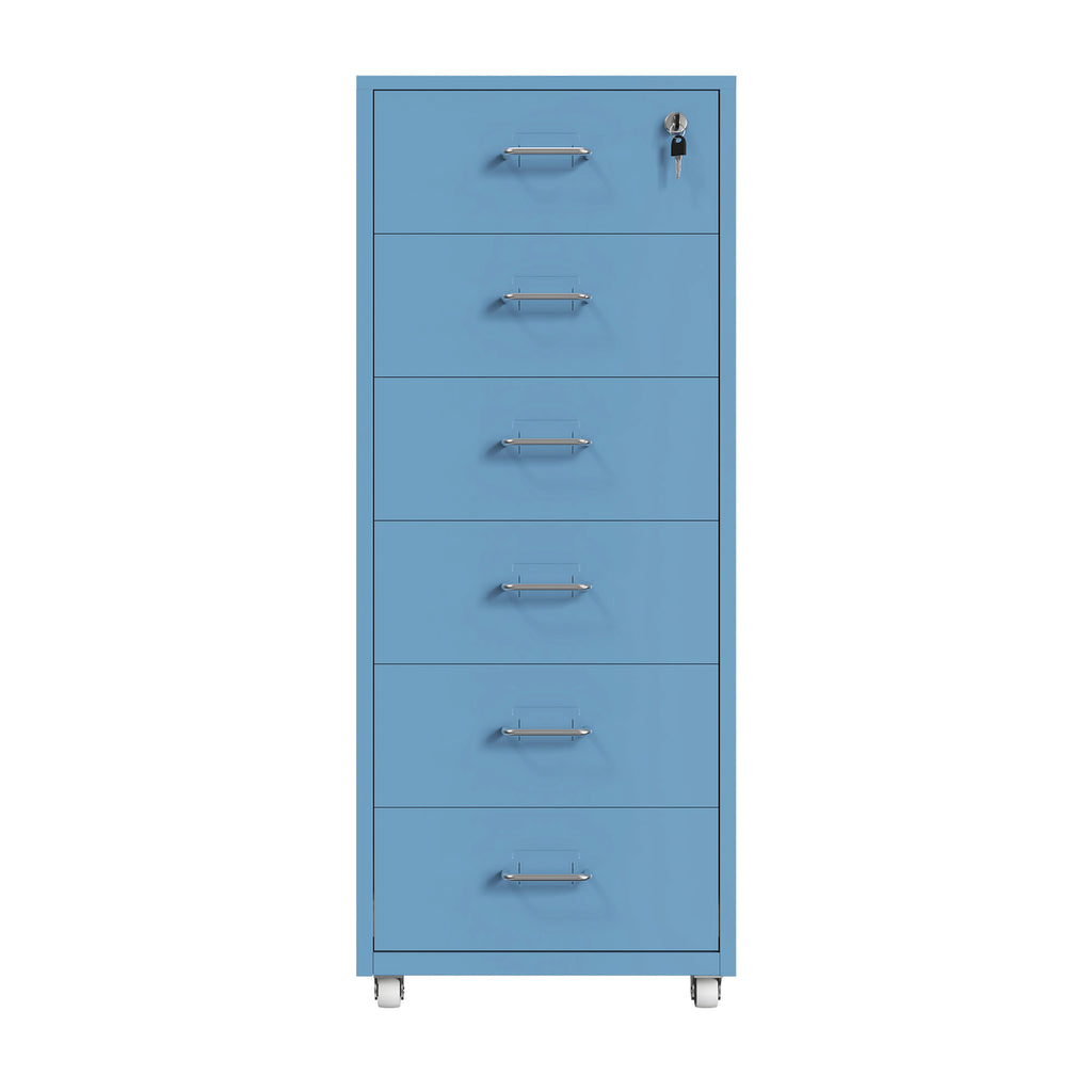 Gorilla Office - Mobile Metal 6 Drawer Cabinet -Pastel Blue