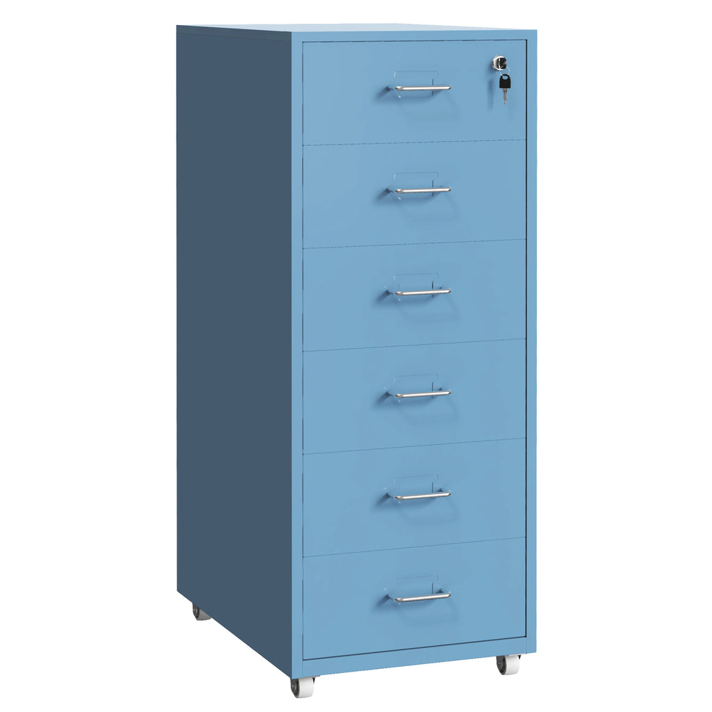 Gorilla Office - Mobile Metal 6 Drawer Cabinet -Pastel Blue