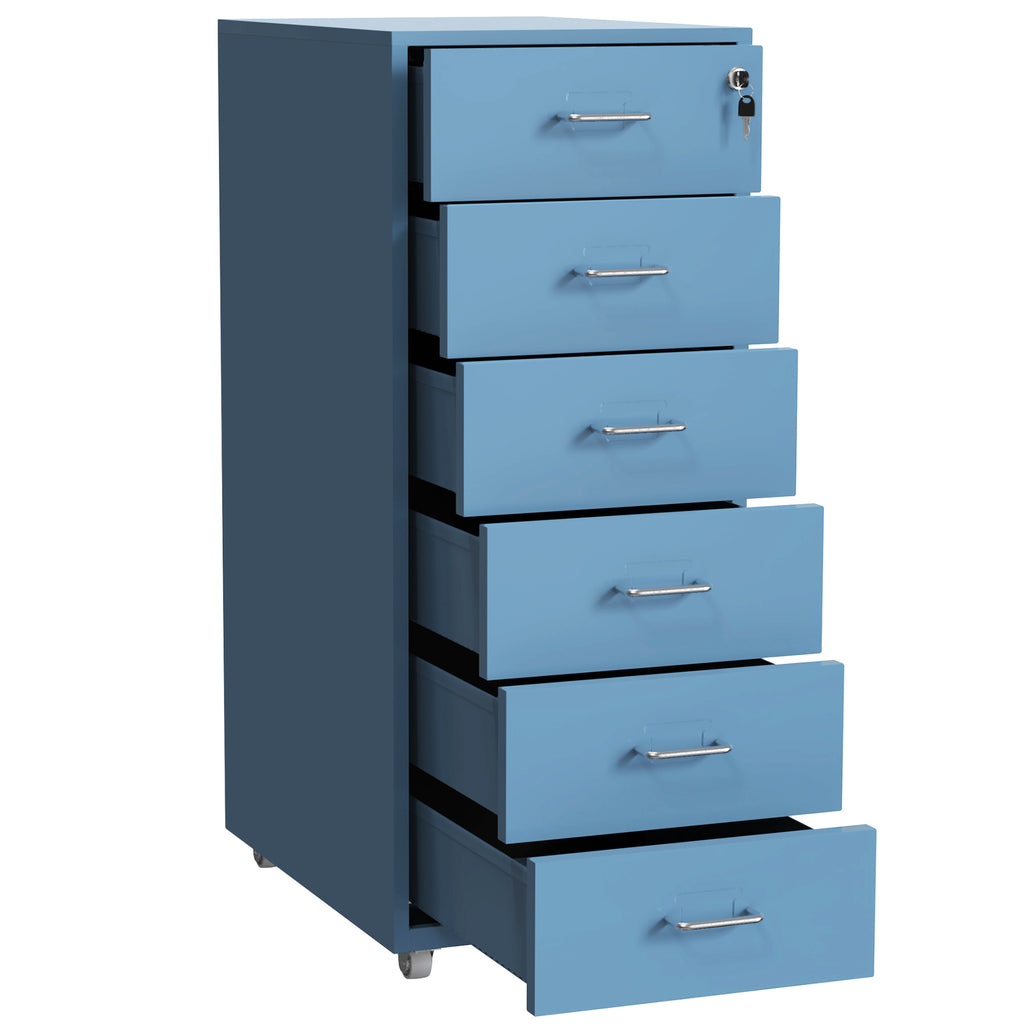 Gorilla Office - Mobile Metal 6 Drawer Cabinet -Pastel Blue