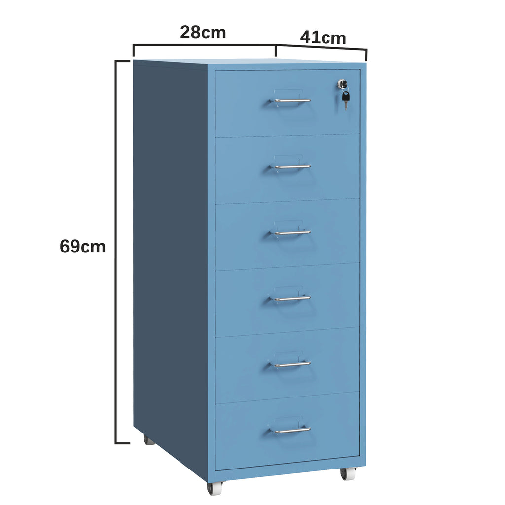 Gorilla Office - Mobile Metal 6 Drawer Cabinet -Pastel Blue