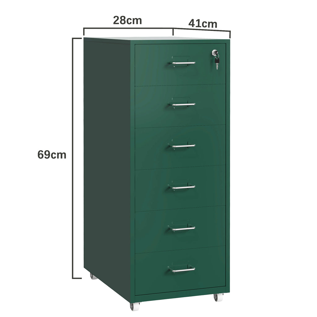 Gorilla Office - Mobile Metal 6 Drawer Cabinet -Pine Green