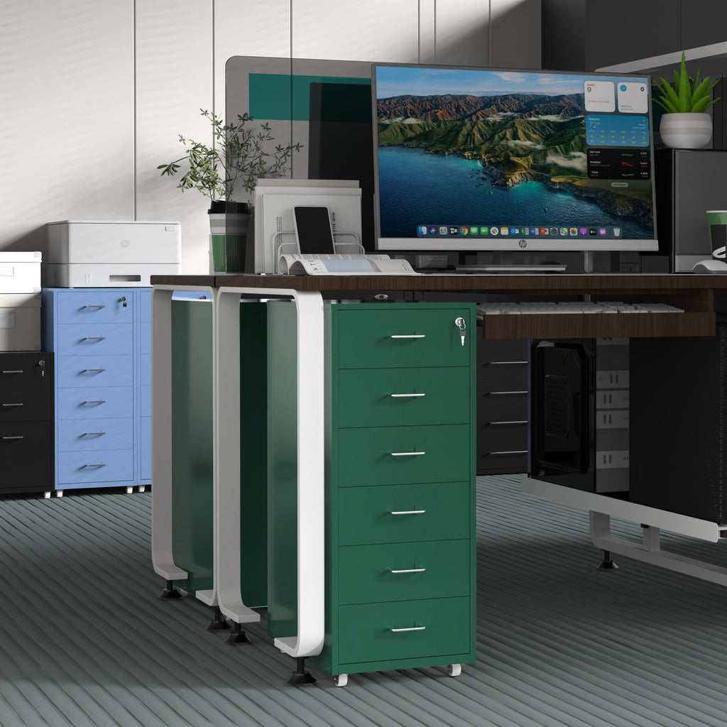 Gorilla Office - Mobile Metal 6 Drawer Cabinet -Pine Green