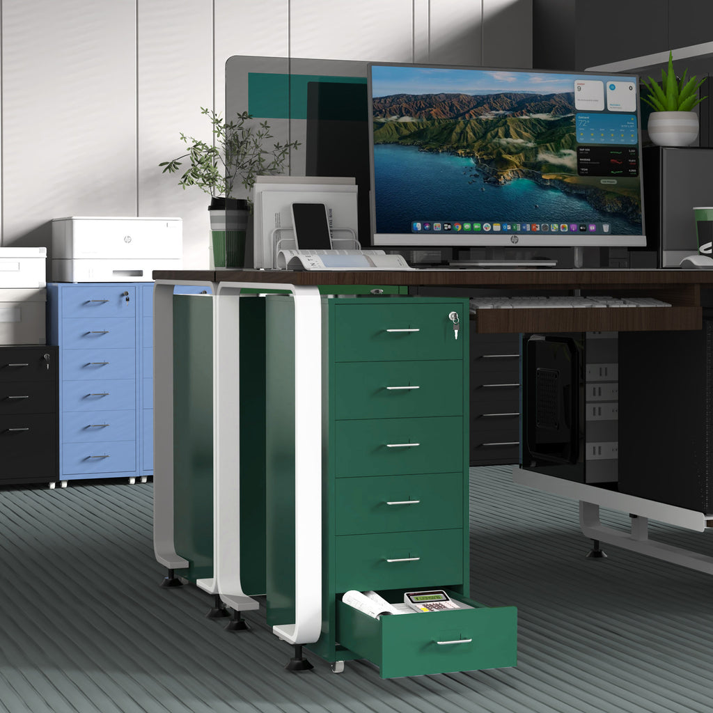 Gorilla Office - Mobile Metal 6 Drawer Cabinet -Pine Green