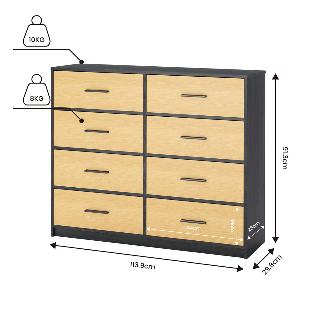 Fraser Country -Lada Home 8 Drawer Storage Dresser Wide Black & Oak