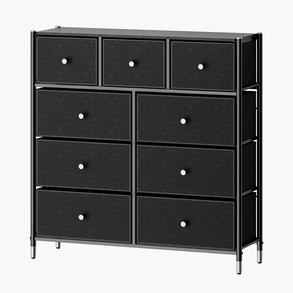 Fraser Country 9 Drawer Storage Dresser - Black / Silver