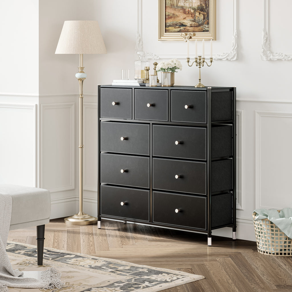 Fraser Country 9 Drawer Storage Dresser - Black / Silver